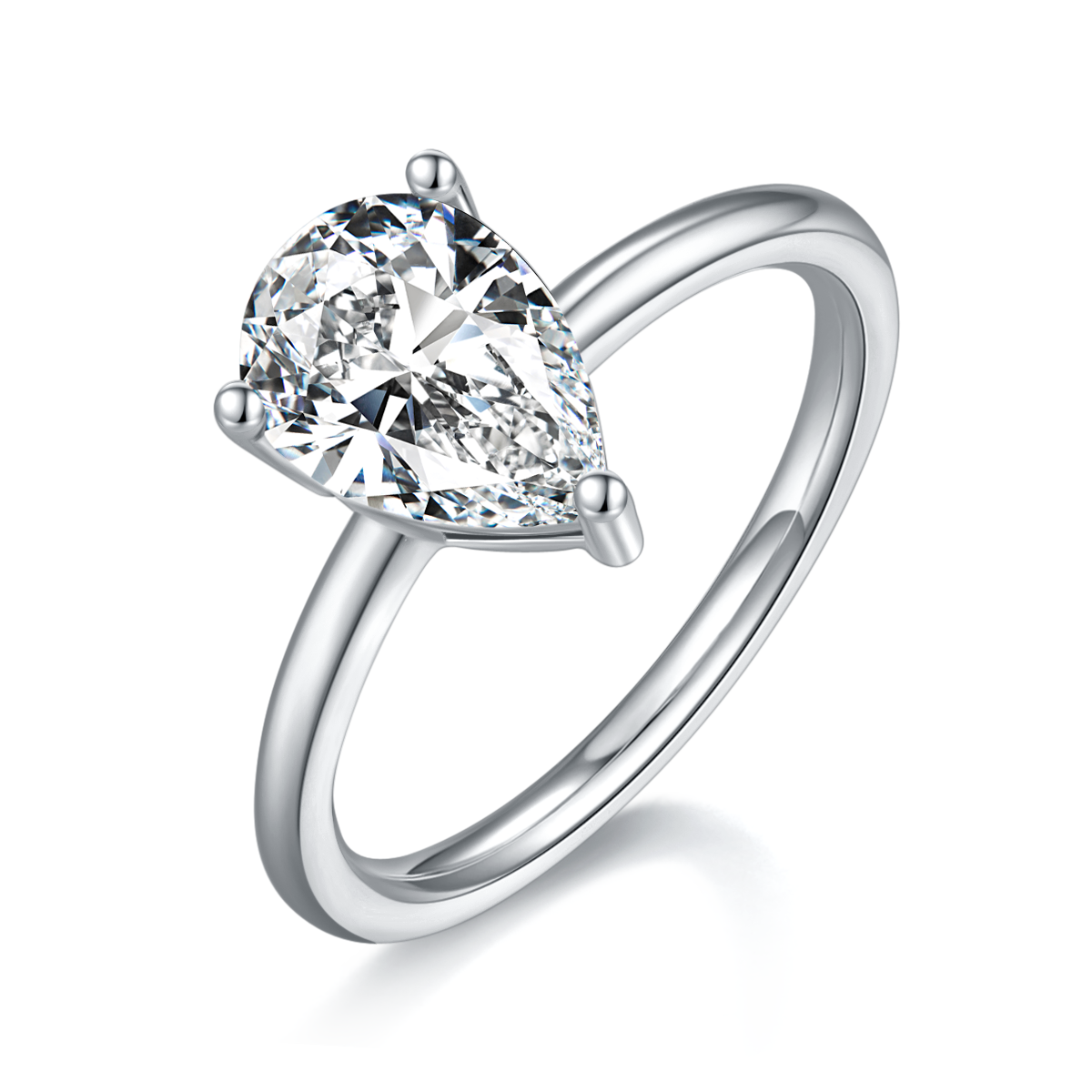 Classic pear shaped S925 silver plated white gold moissanite diamond women's ring 2.0 carats D-class